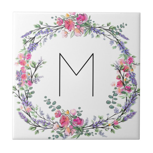 Lavender Pink Wild Rose and Eucalyptus Ceramic Tile (Front)