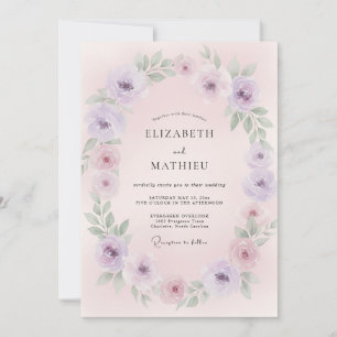 Lavender Pink Wreath Wedding Invitation