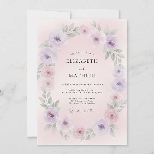 Lavender Pink Wreath Wedding Invitation (Front)