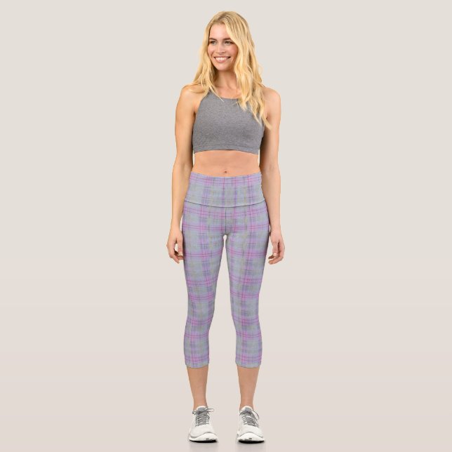 Lavender Plaid Harmony  Capri Leggings (Front)