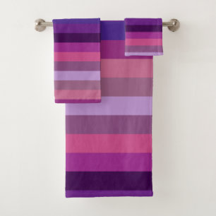 Lavender & Plum Horizontal Stripes Bath Towel Set