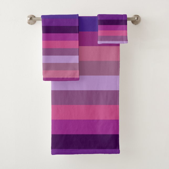 Lavender & Plum Horizontal Stripes Bath Towel Set (Insitu)