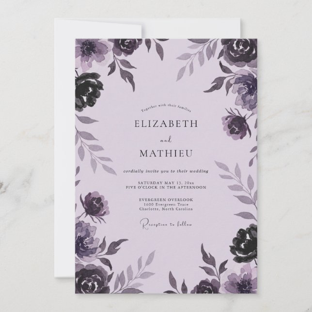 Lavender Plum Wildflower Wedding Invitation (Front)