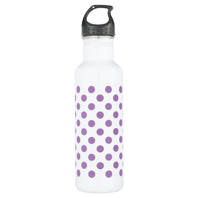 Lavender polka dots on white 710 ml water bottle (Front)