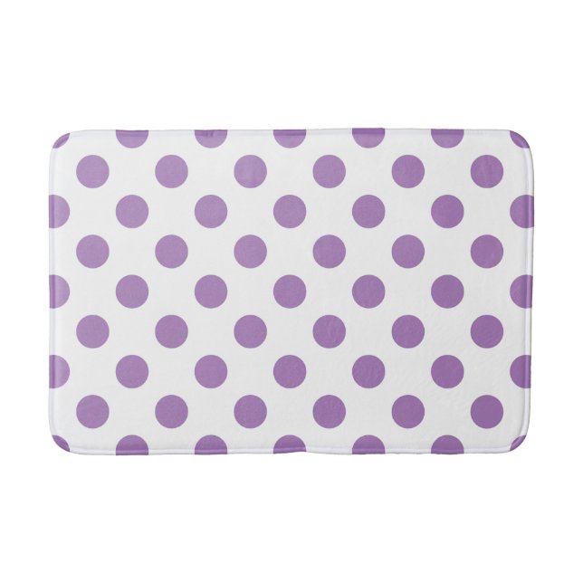 Lavender polka dots on white bath mat (Front)