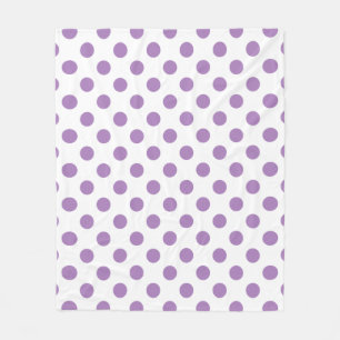 Lavender polka dots on white fleece blanket