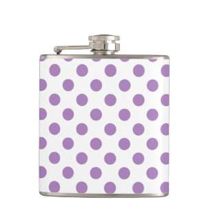 Lavender polka dots on white hip flask