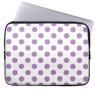 Lavender polka dots on white laptop sleeve