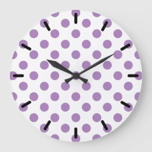 Lavender polka dots on white large clock