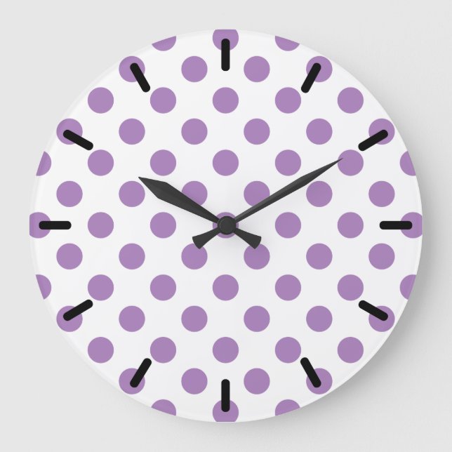 Lavender polka dots on white large clock (Front)