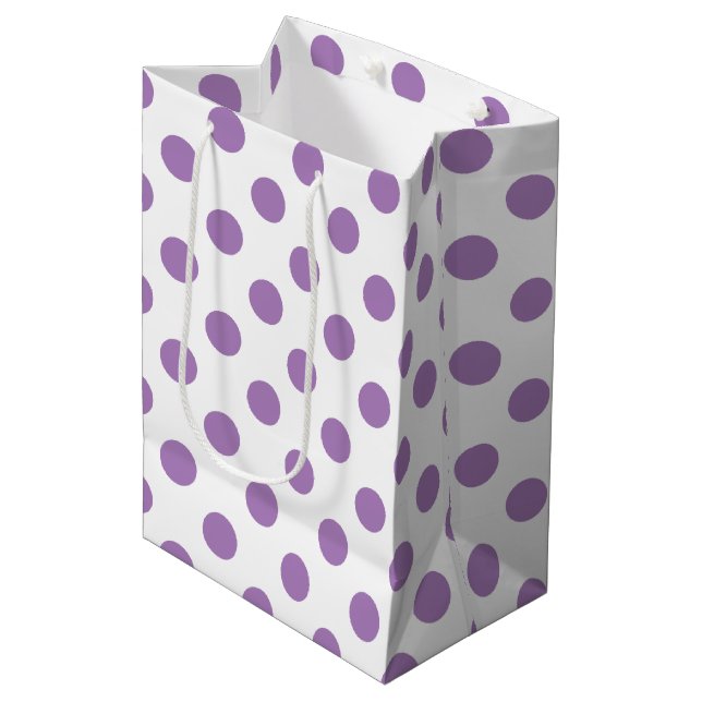 Lavender polka dots on white medium gift bag (Front Angled)
