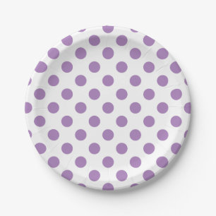 Lavender polka dots on white paper plate