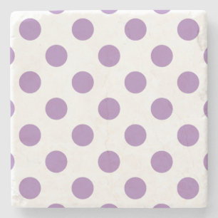 Lavender polka dots on white stone coaster