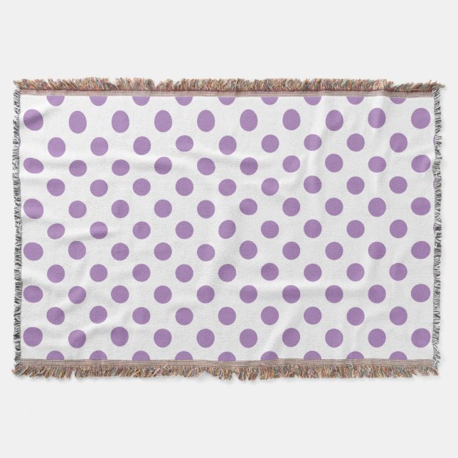 Lavender polka dots on white throw blanket (Front)