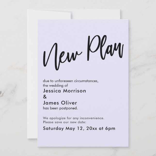 Lavender Postponed Wedding New Plan Update Card (Front)