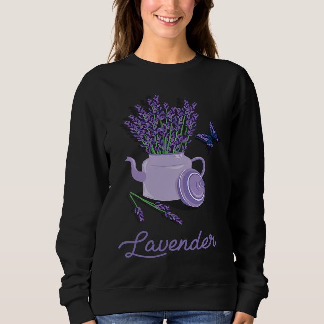 Lavender Pot Vase Butterfly  Beautiful Flower Sweatshirt (Front)