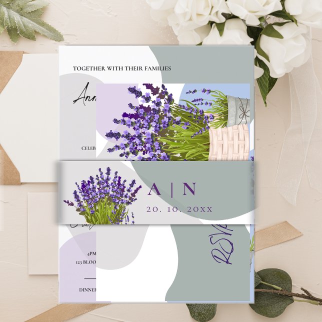 Lavender Pretty Monogram Purple Floral Wedding Invitation Belly Band (Lavender Pretty Monogram Purple Floral Wedding Invitation Belly Band)
