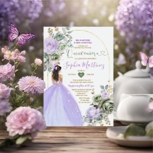 Lavender Princess Sage Green Floral Quiñceanera Invitation
