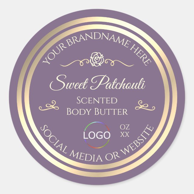 Lavender Product Label with Gold Frame and Logo (Front)