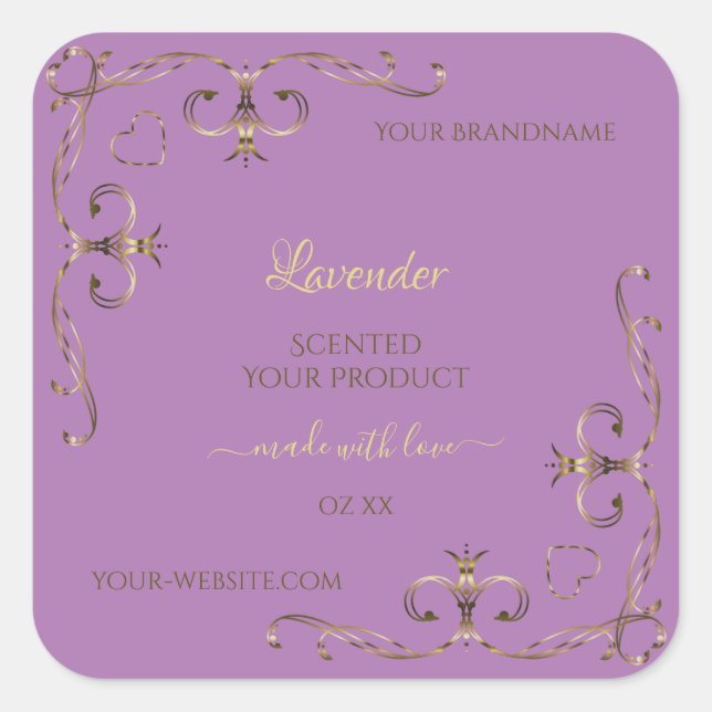 Lavender Product Labels Gold Ornate Corner Borders (Front)