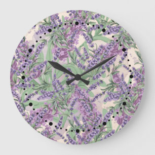 Lavender Profusion Dusty Lavender Rustic Floral Large Clock