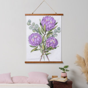 Lavender Protea Botanical Watercolor Hanging Tapestry