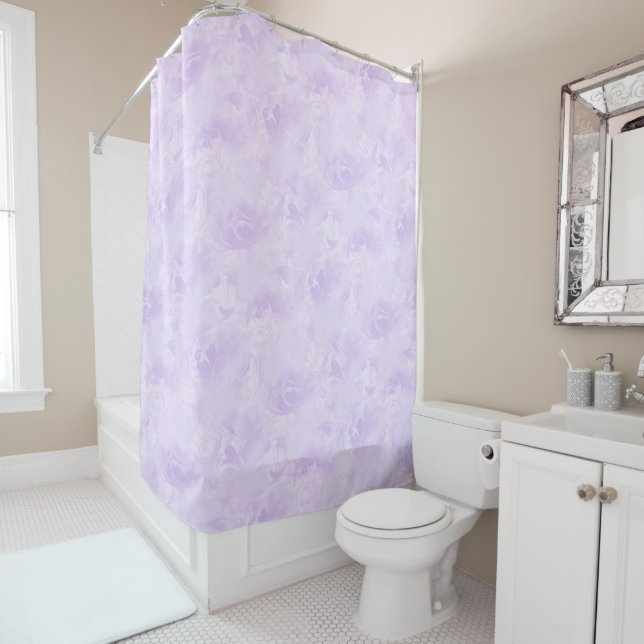 Lavender Purple Abstract Feather Pattern Shower Curtain (In Situ)