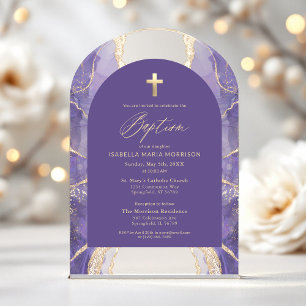 Lavender Purple Agate Baptism Modern Elegant Acrylic Invitations