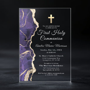 Lavender Purple Agate First Holy Communion Girl Acrylic Invitations