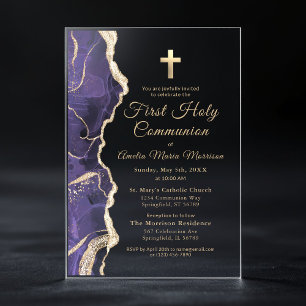 Lavender Purple Agate First Holy Communion Girl Acrylic Invitations
