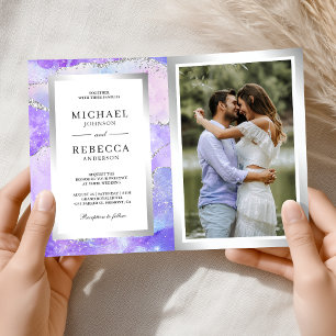 Lavender Purple Agate Marble QR Code Wedding Invitation
