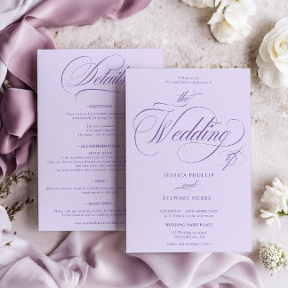 Lavender Purple all in one calligraphy wedding  Invitation