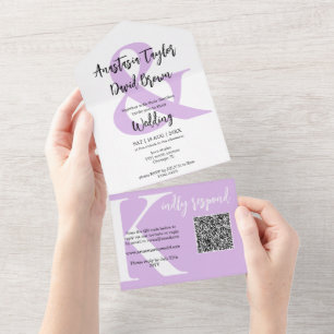Lavender Purple Ampersand QR Code  All In One Invitation