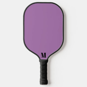 Lavender Purple and Black Modern Monogram Pickleball Paddle