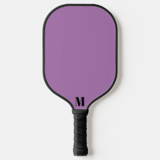 Lavender Purple and Black Modern Monogram Pickleball Paddle