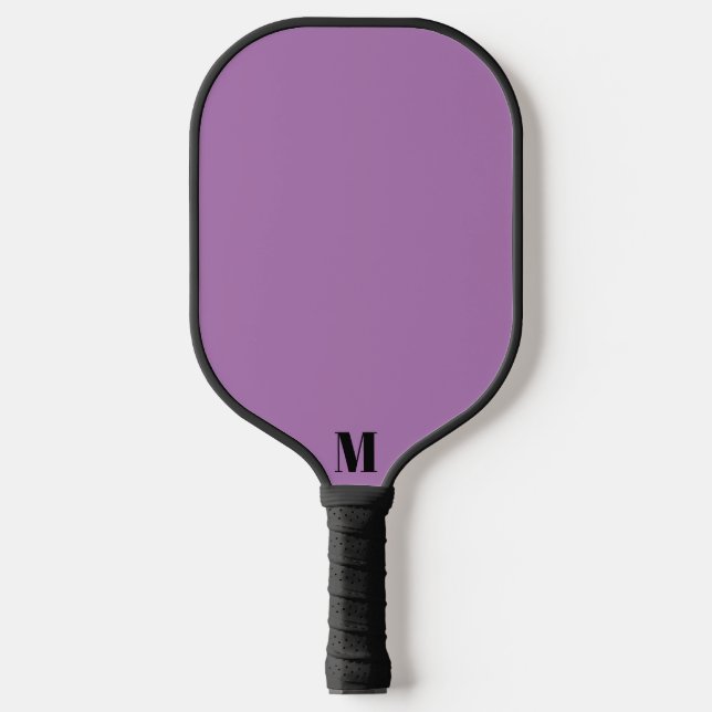Lavender Purple and Black Modern Monogram Pickleball Paddle (Front)