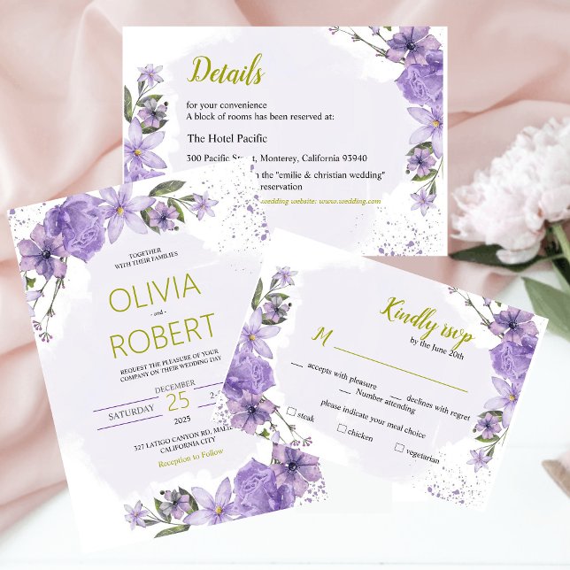 Lavender Purple and Gold Lilac RSVP Card (Creator Uploaded)