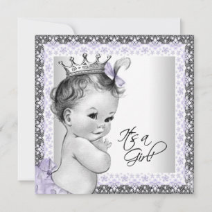 Lavender Purple and Grey Baby Girl Shower Invitation