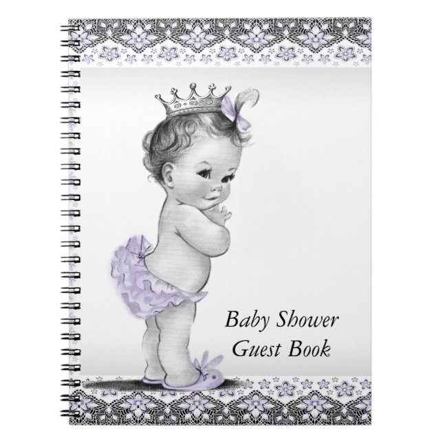 Lavender Purple and Grey Baby Shower Guest Book (Front)