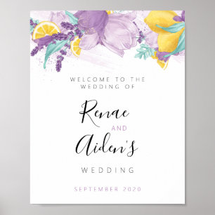 Lavender, purple and lemon wedding welcome sign