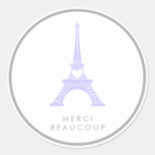 Lavender Purple and Silver Eiffel Tower Thank You Classic Round Sticker