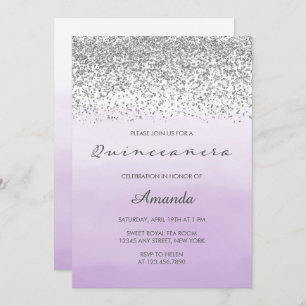 Lavender Purple and Silver Sweet 15 Quinceañera Invitation