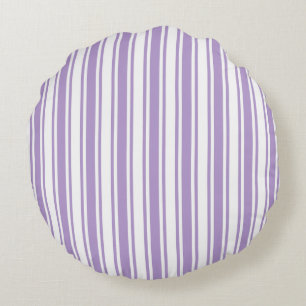 Lavender purple and white candy stripes round cushion