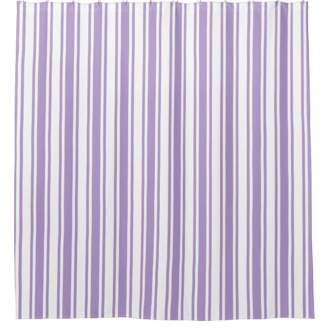 Lavender purple and white candy stripes shower curtain (Front)