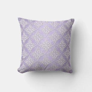 Lavender Purple and White Damask Cushion