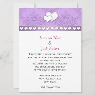 Lavender Purple and White Damask Wedding Reception Invitation
