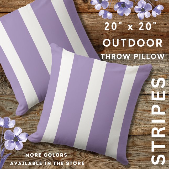 Lavender Purple And White Striped Cushion (Lavender And White Outdoor Striped Throw Pillows 20" x 20")
