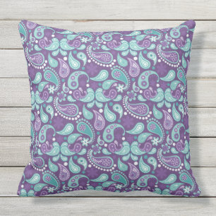 Lavender, Purple, Aqua Mix, Match Floral Paisley Cushion