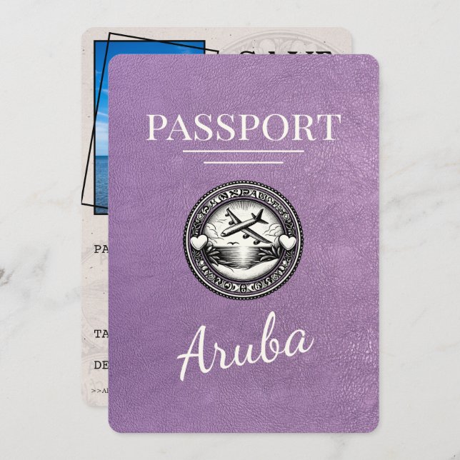 Lavender Purple Aruba Passport Save The Date (Front/Back)