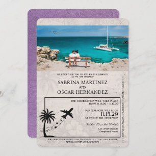Lavender Purple Aruba Passport Wedding Invitation